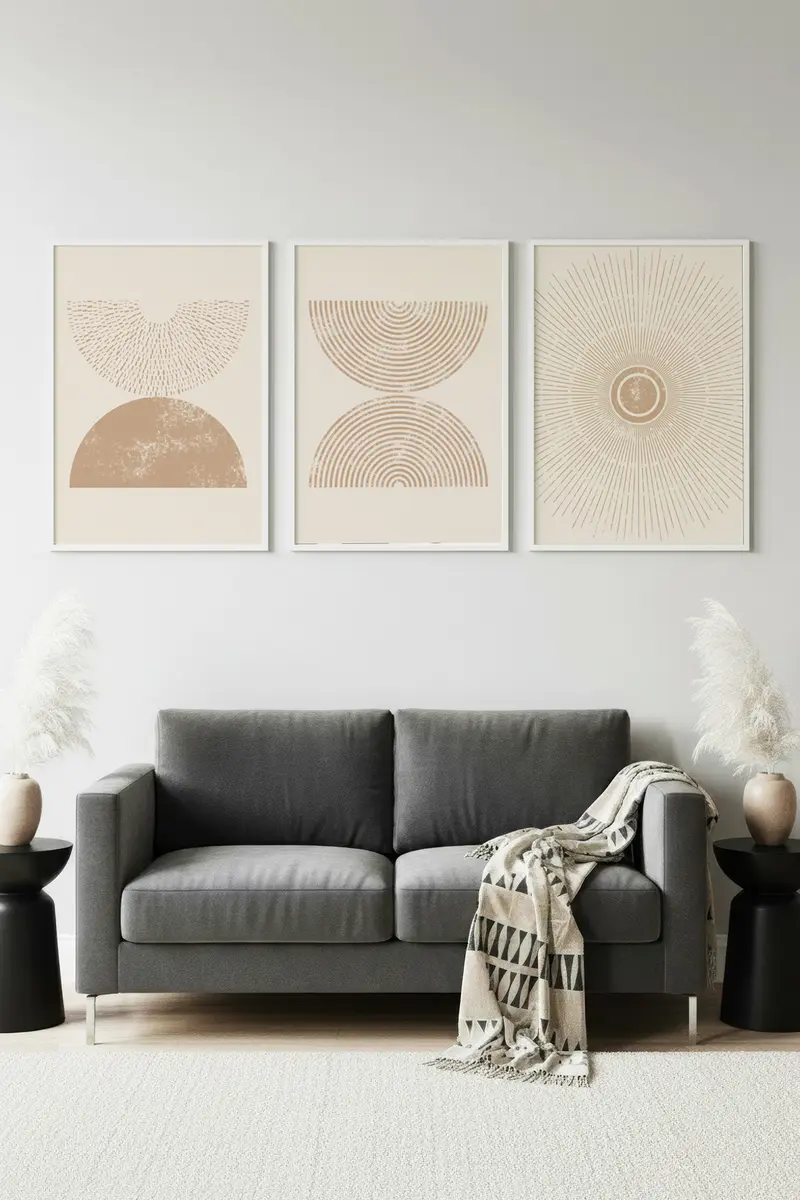 Geometrik Desenli Minimalist Tablo Seti - 3’lü Set | huhu258
