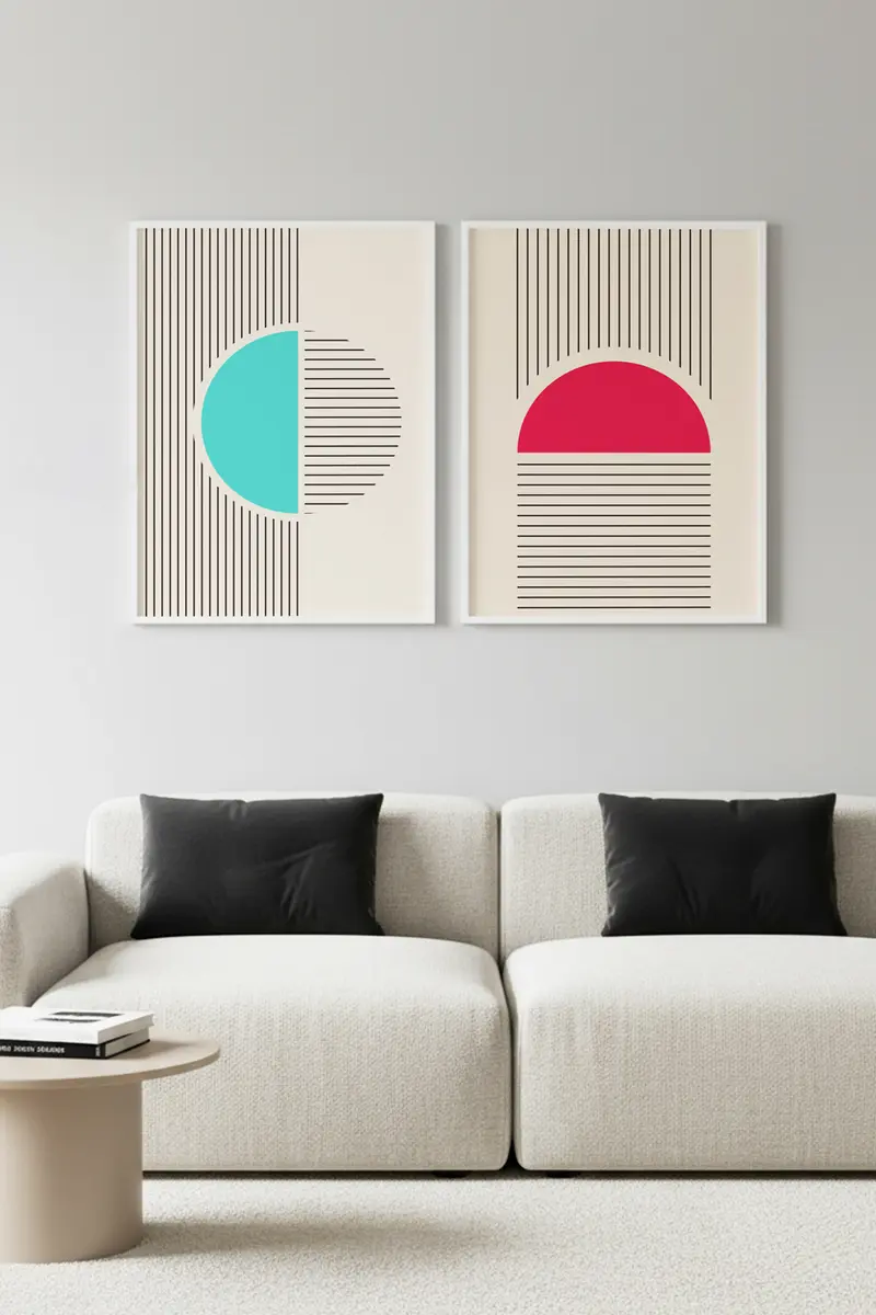 Geometrik Desenli Modern Tablo Seti - Canlı 2’li Set | huhu105