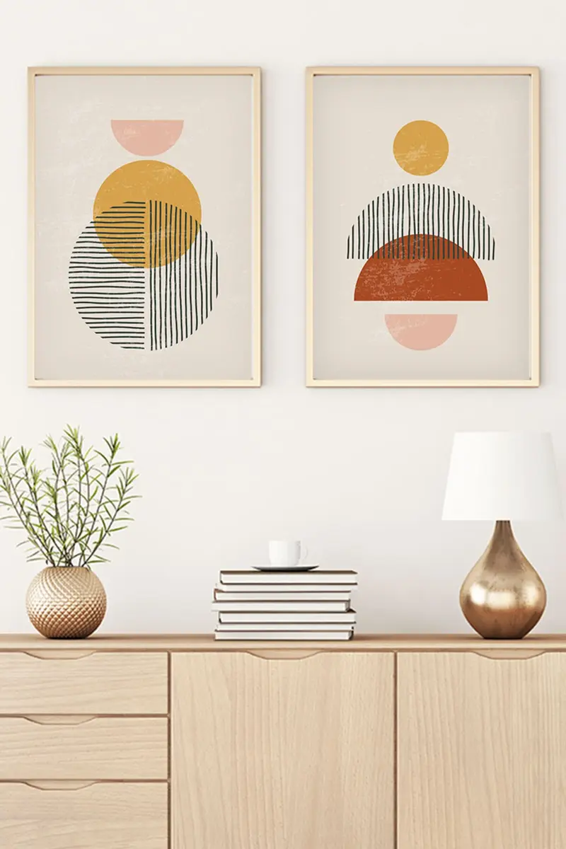 Geometrik Desenli Modern Tablo Seti - Canlı Tonlar 2’li Set | huhu38