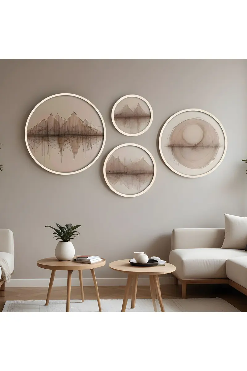 Geometrik Desenli Pastel Tablo Seti - 4'lü Yuvarlak Set| huhu299