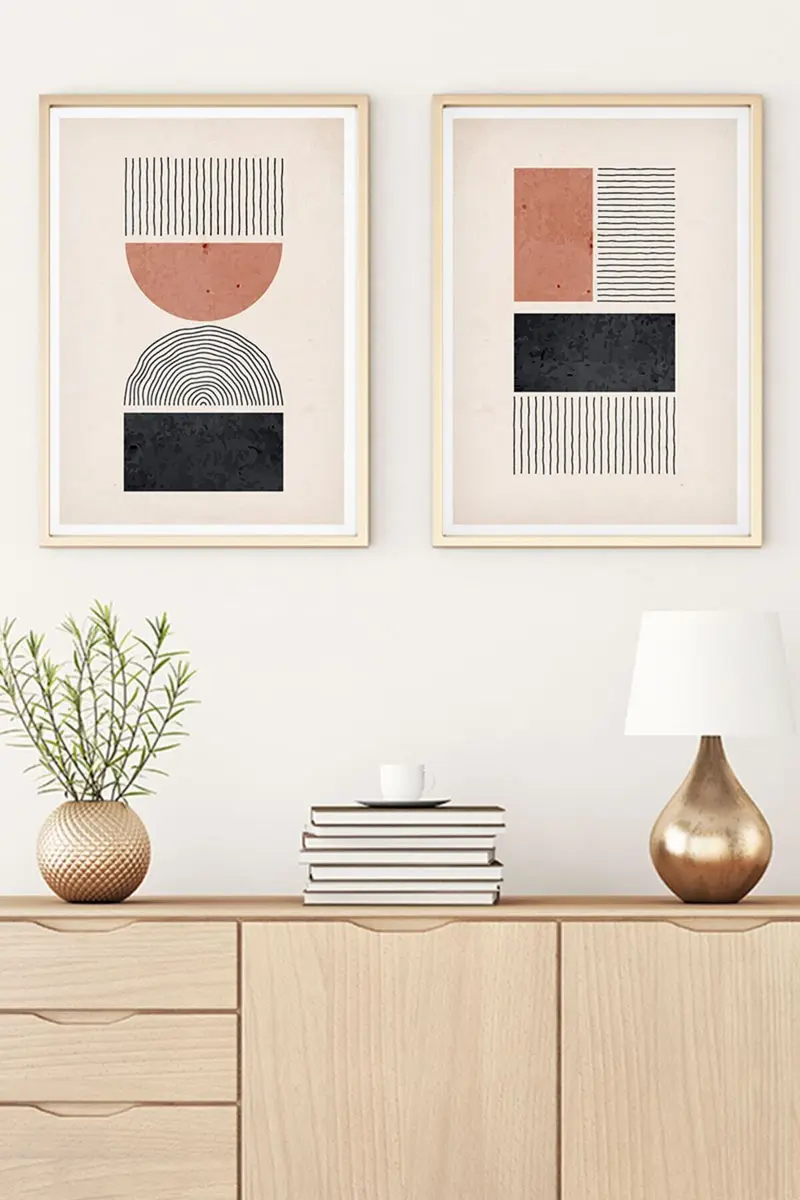 Geometrik Desenli Pastel Tablo Seti - Modern 2’li Set | huhu28