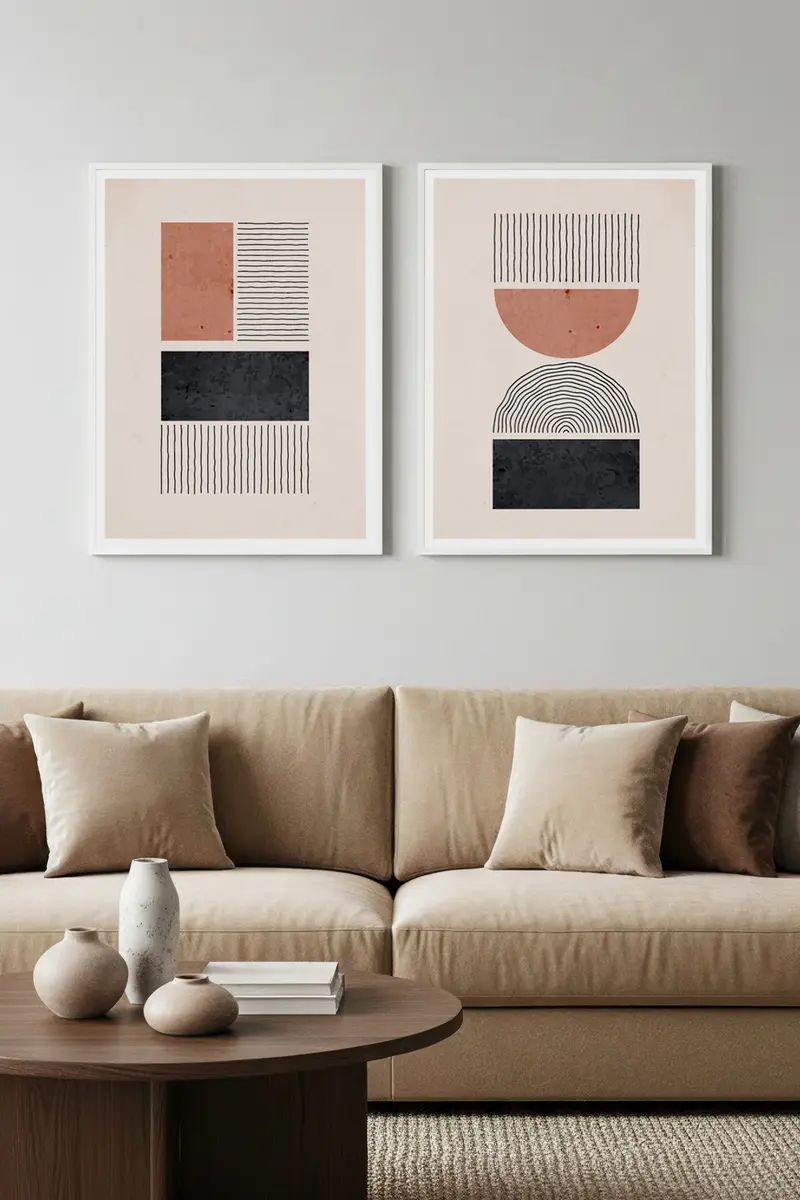 Geometrik Desenli Pastel Tablo Seti - Modern 2’li Set | huhu28