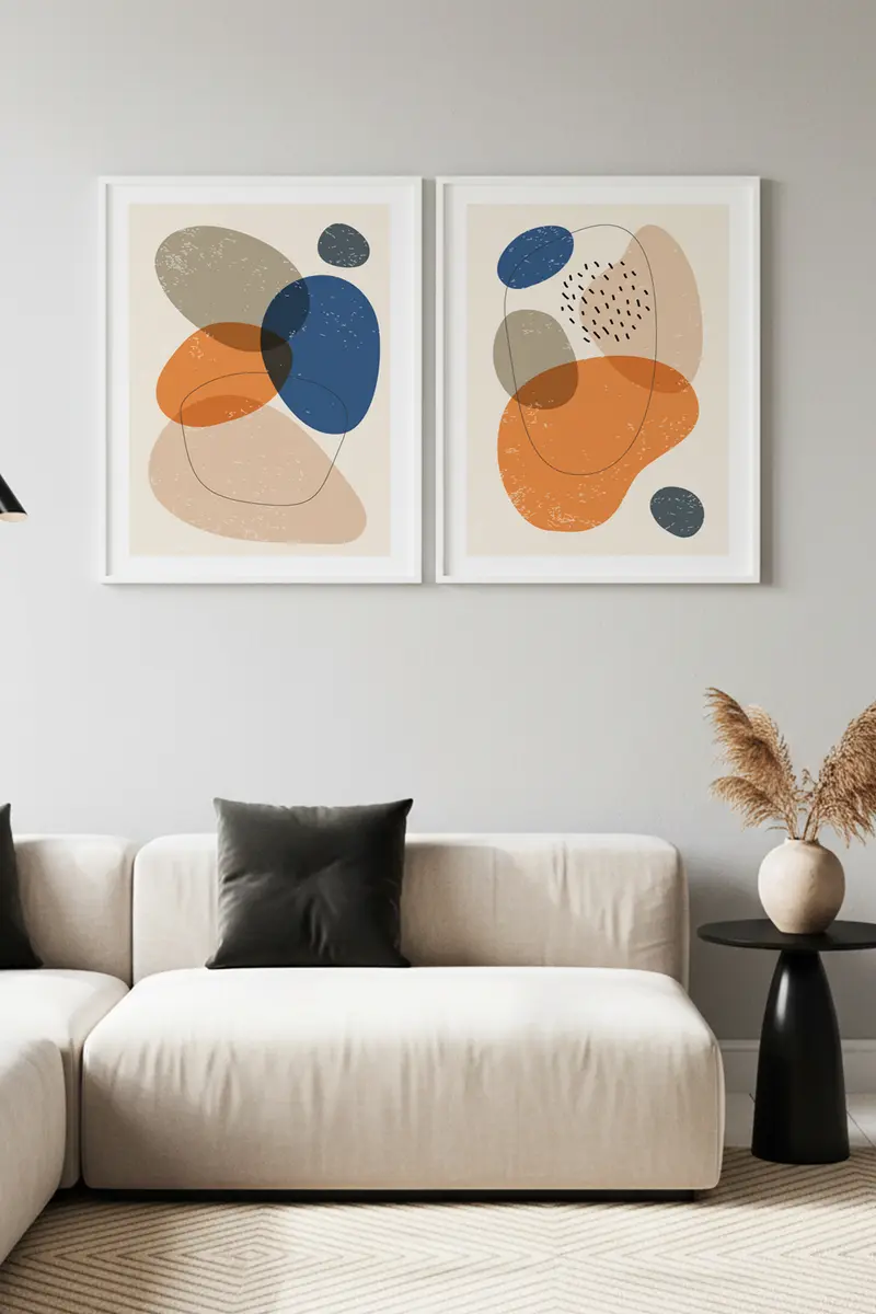 Geometrik Desenli Pastel Tablo Seti - Modern 2’li Set | huhu5