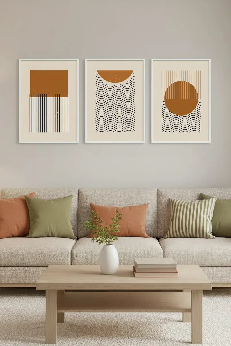 Geometrik Desenli Pastel Tablo Seti - Modern 3’lü Set | huhu100