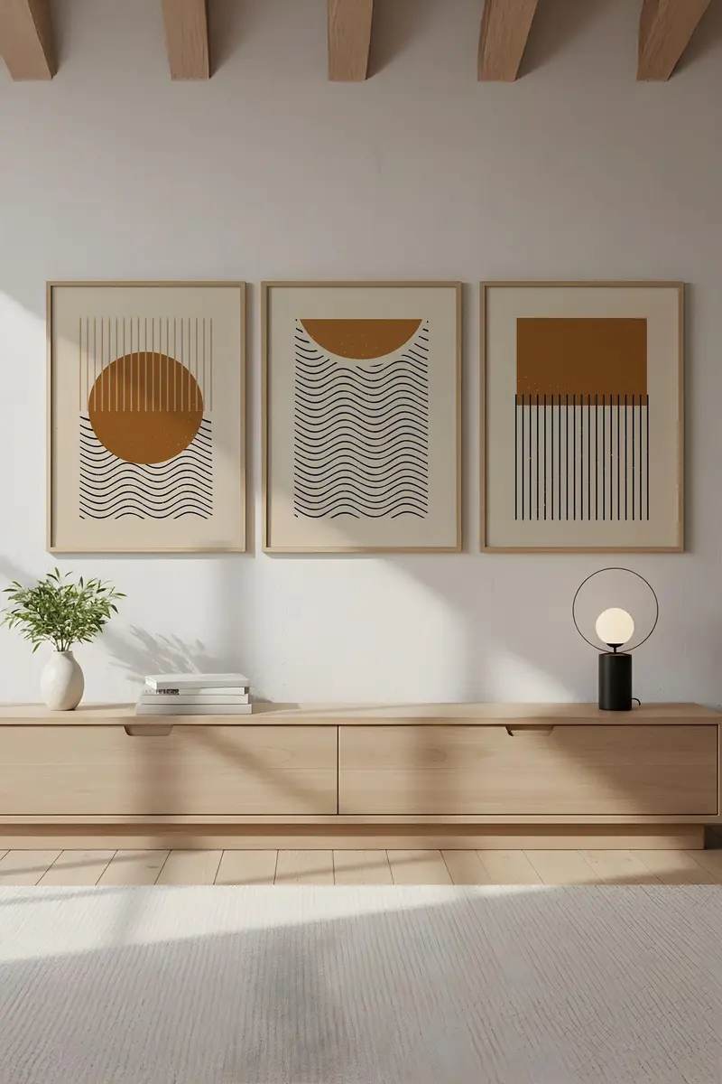 Geometrik Desenli Pastel Tablo Seti - Modern 3’lü Set | huhu100