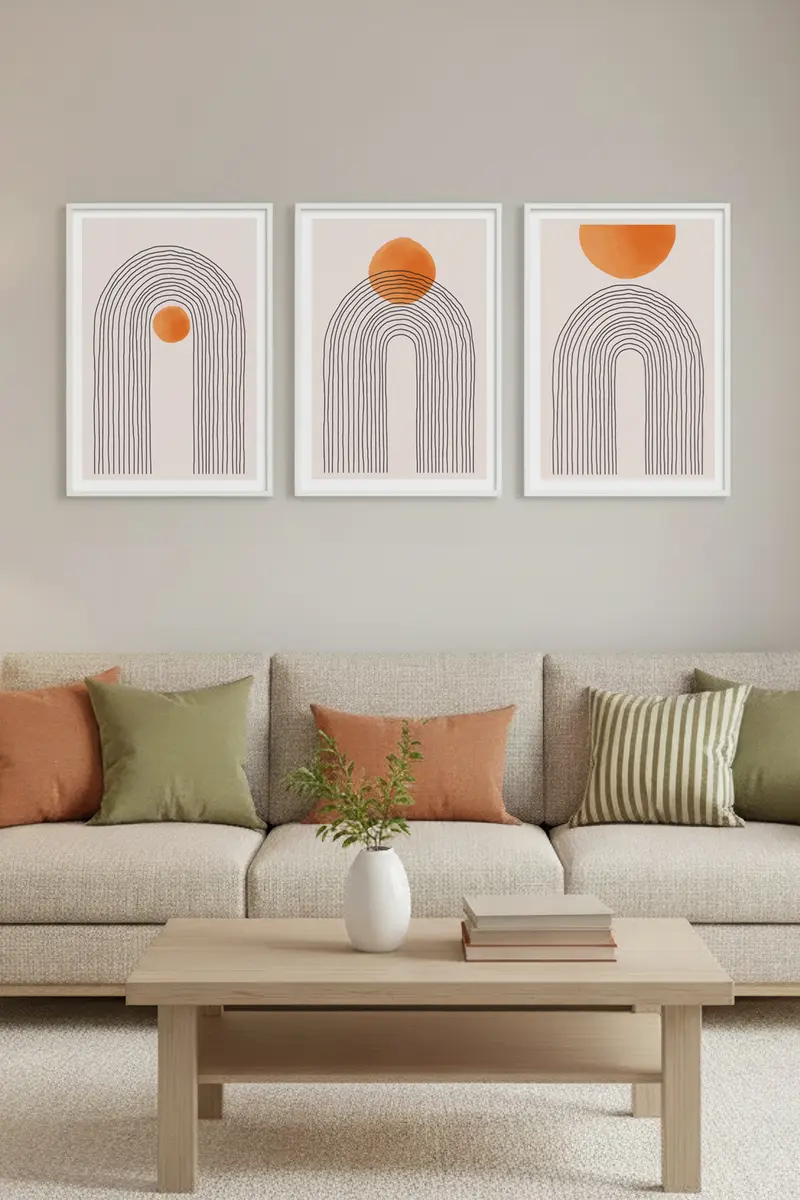 Geometrik Desenli Pastel Tablo Seti - Modern 3’lü Set | huhu133