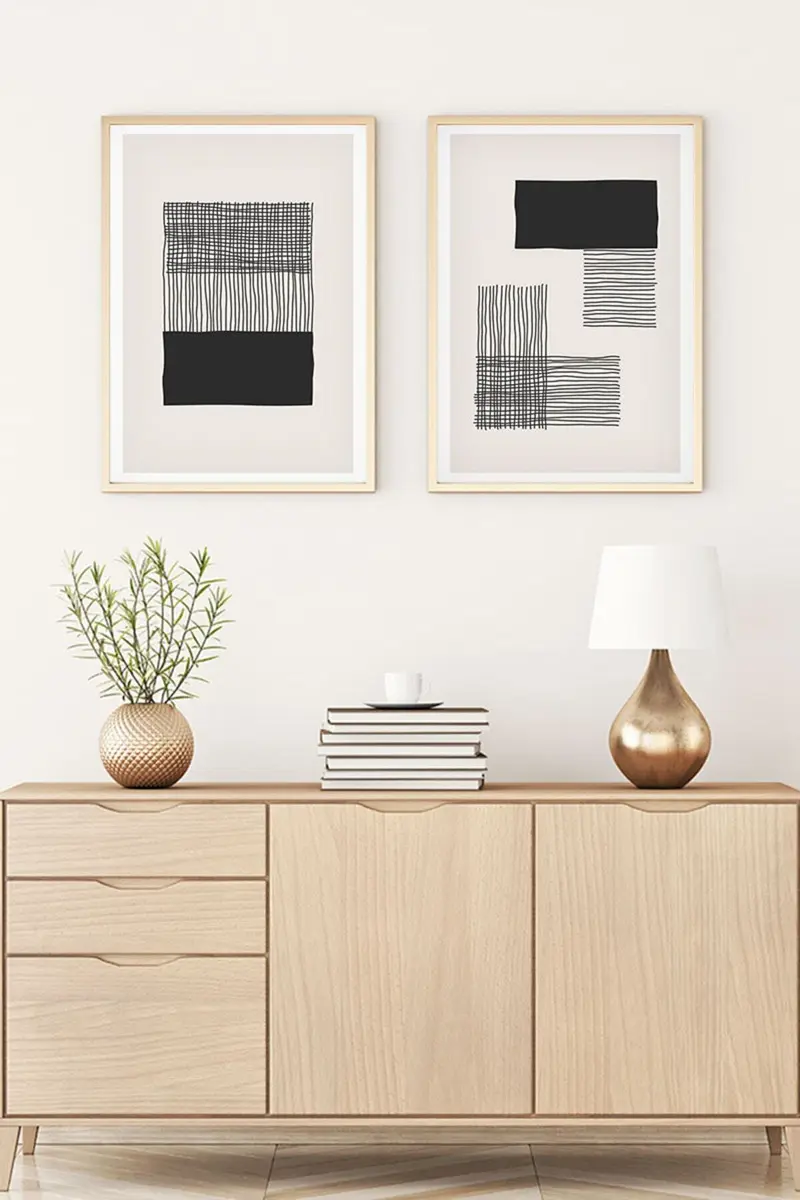 Geometrik Desenli Siyah-Beyaz Tablo Seti - Modern 2’li Set | huhu146