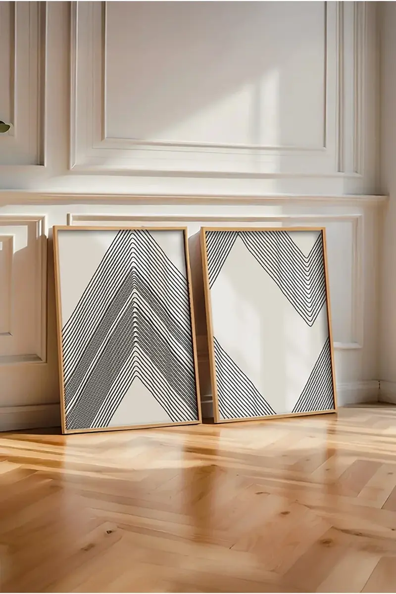 Geometrik Desenli Siyah-Beyaz Tablo Seti - Modern 2’li Set | huhu74