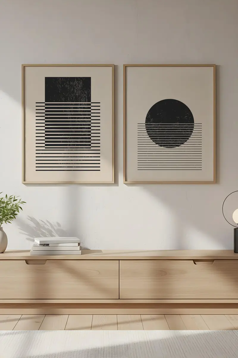 Geometrik Desenli Siyah-Beyaz Tablo Seti - Modern 2’li Set | huhu81
