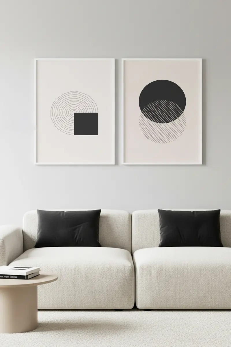 Geometrik Desenli Siyah-Beyaz Tablo Seti - Modern 2’li Set | Huhu86