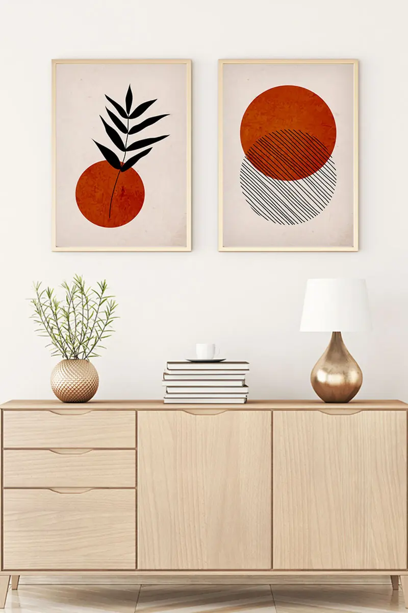 Geometrik Desenli Turuncu Tablo Seti - Modern 2’li Set | huhu189