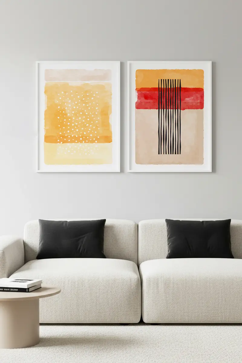 Geometrik Desenli Turuncu Tablo Seti - Modern 2’li Set | huhu57