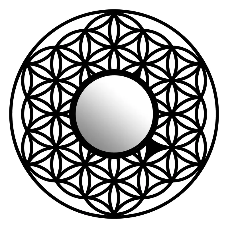 Geometrik Hayat Çiçeği Metal Duvar Aynası - Siyah