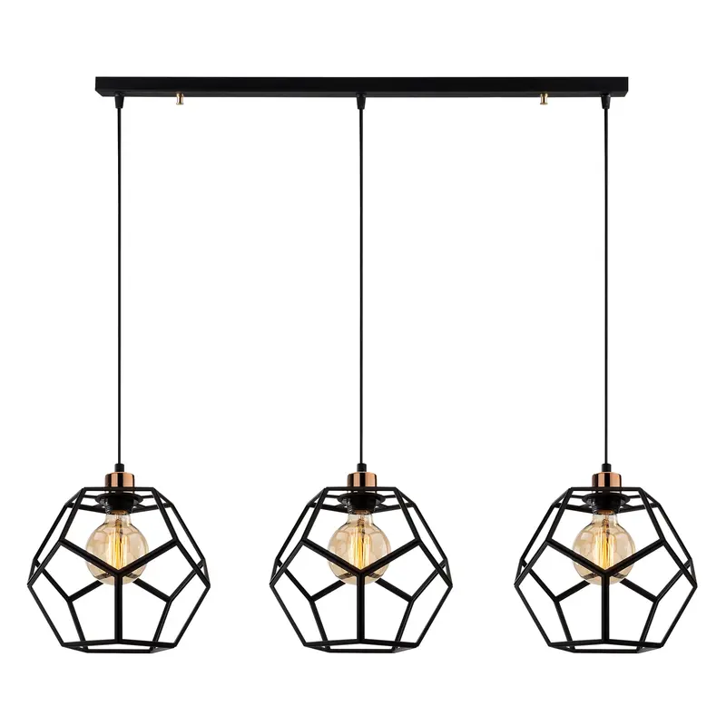 Geometrik Kafes 3'lü Sıralı Metal Sarkıt - Siyah