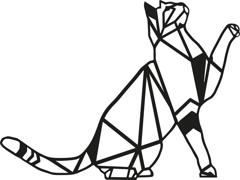 Geometrik Kedi Metal Duvar Panosu - Siyah