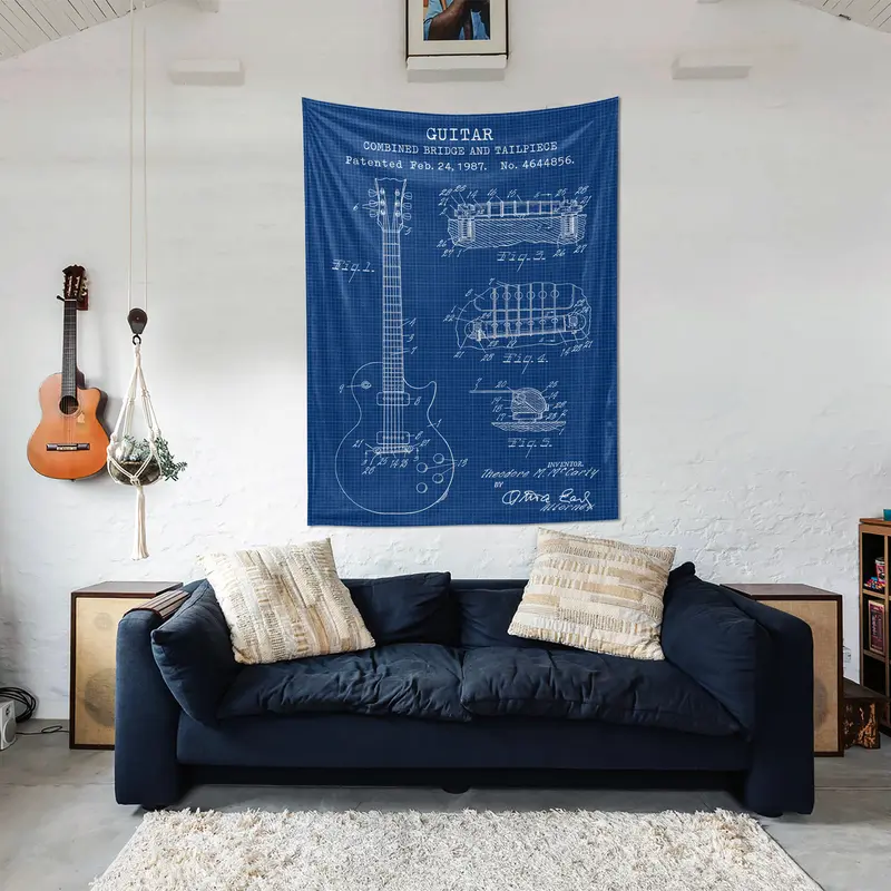 Gibson Les Paul Gitar Blueprint Duvar Örtüsü