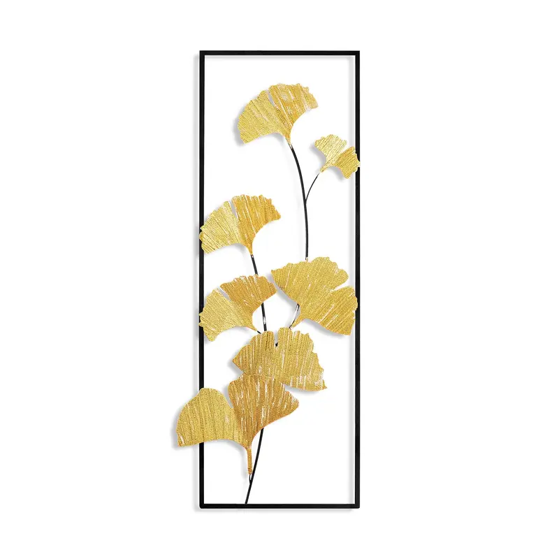 Ginkgo Yaprak Metal Duvar Panosu - Altın