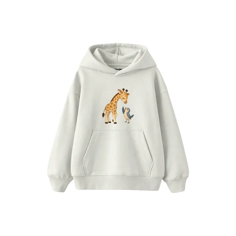 Giraffe and Small Bird Saying Hello Çocuk Hoodie
