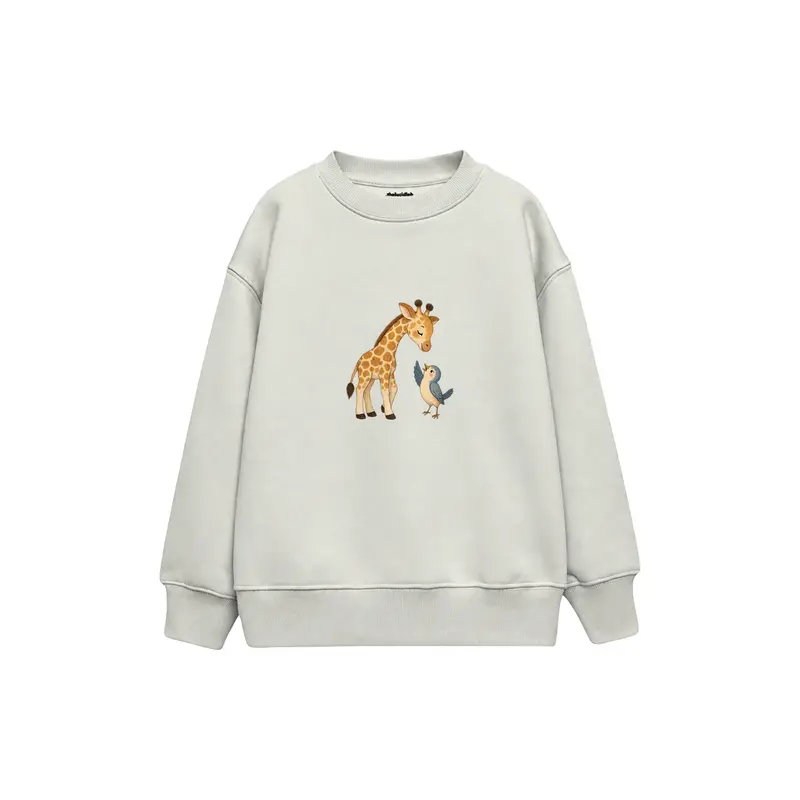 Giraffe and Small Bird Saying Hello Çocuk Sweatshirt