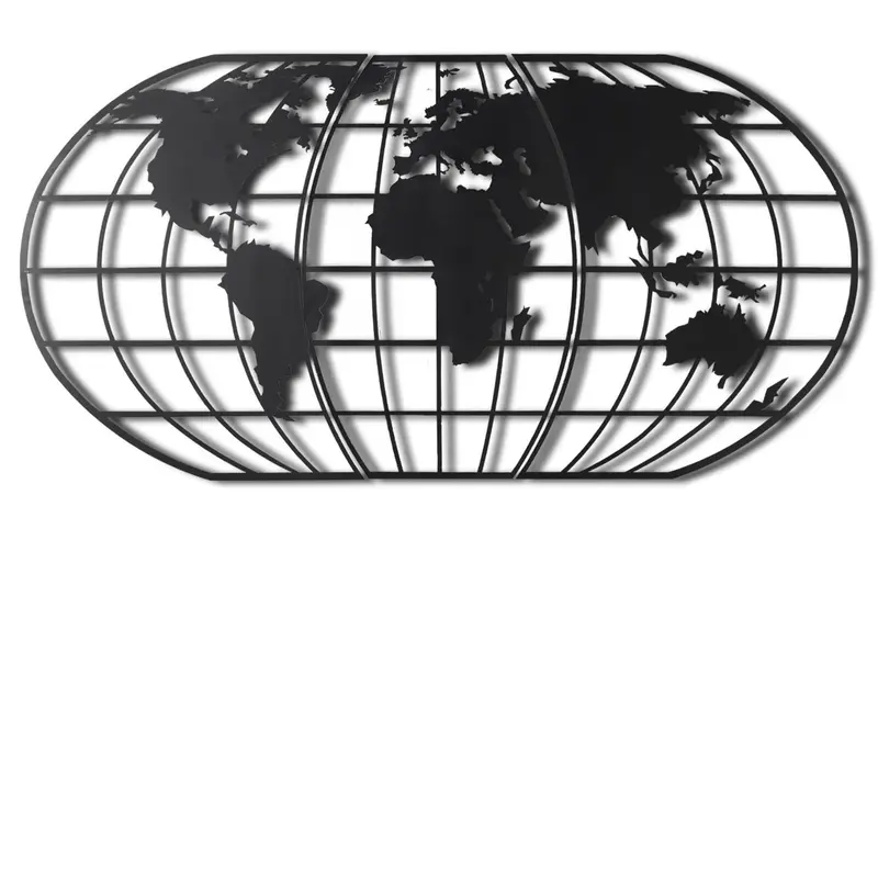 Globe Çerçeveli Dünya Haritası Metal Duvar Panosu - Siyah