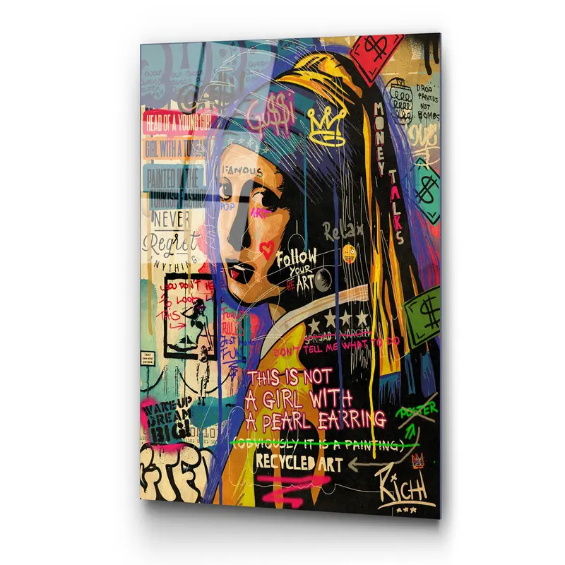 Graffiti Küçük Gelin Pop Art Cam Tablo - Çok-Renkli