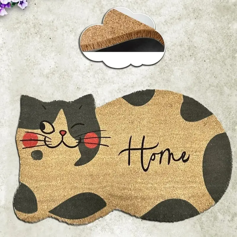 Gri Kedi 45x75cm Doğal Koko Hindistan Cevizi Kapı Önü Paspas