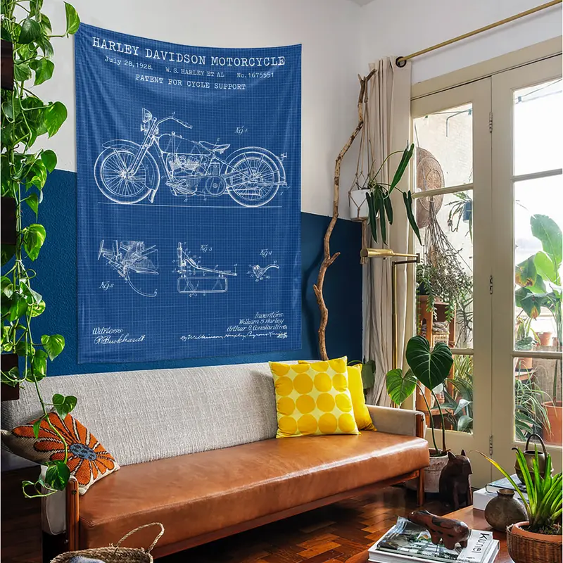 Harley Davidson Model 28B Blueprint - Motosiklet Duvar Örtüsü
