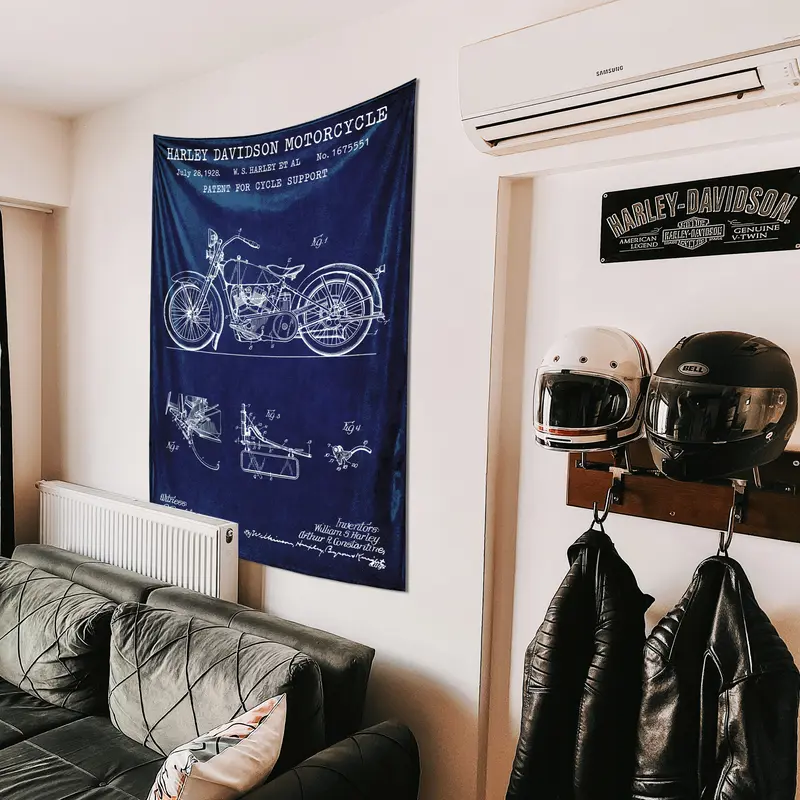 Harley Davidson Model 28B Navy Blue - Motosiklet Duvar Örtüsü