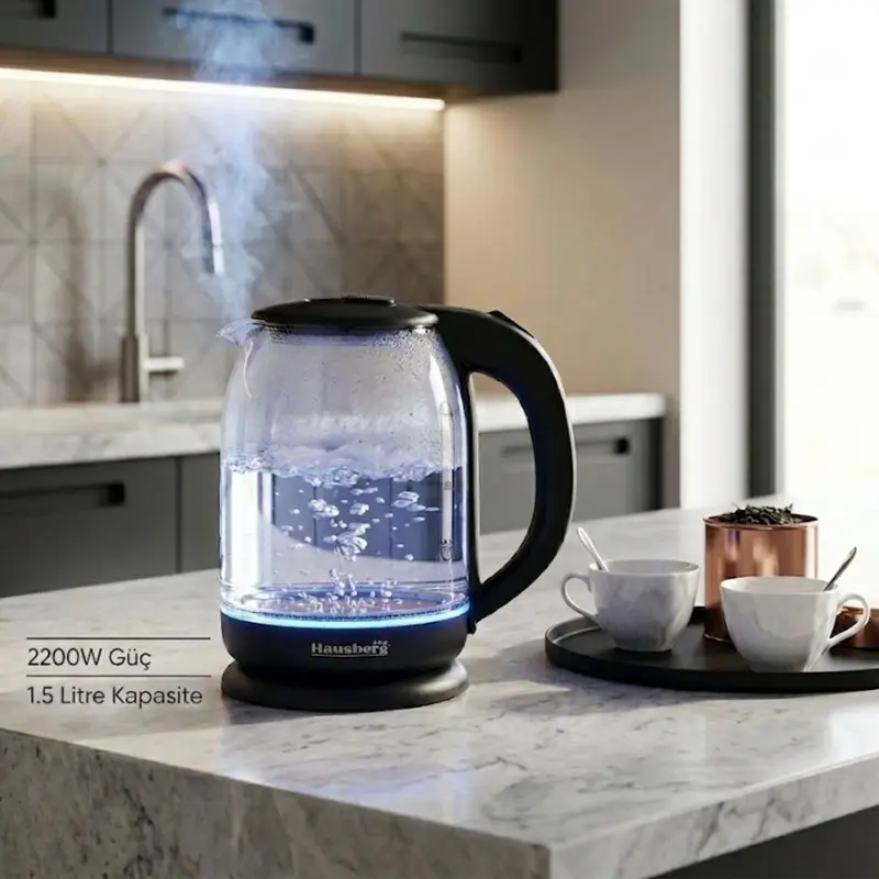 Hausberg 1.5 Litre Cam Kettle Su Isıtıcı