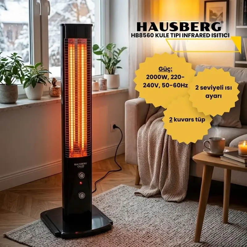Hausberg Elektrikli 2300 W Kule Tipi İnfrared Isıtıcı Soba