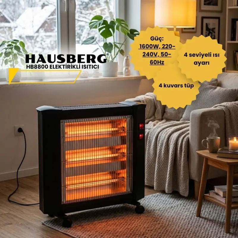 Hausberg Elektrikli 4 Çubuklu 2200 W Isıtıcı Soba