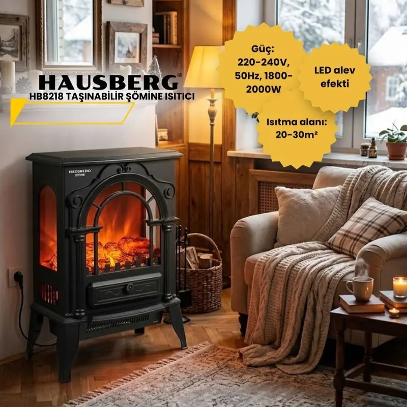 Hausberg Elektrikli LED Alev Efektli Taşınabilir Şömine