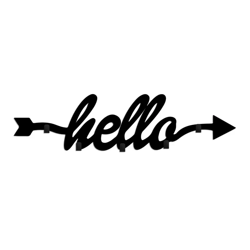 Hello Yazılı Ok Metal Duvar Askılığı - Siyah