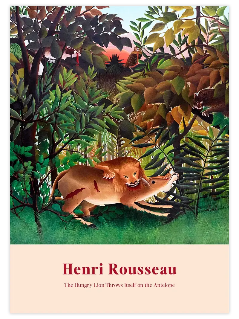 Henri Rousseau Aç Aslan Antilopun Üzerine Atlıyor - Art Print