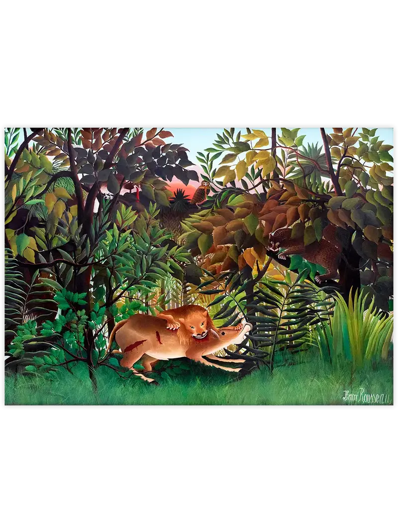 Henri Rousseau Aç Aslan Antilopun Üzerine Atlıyor - Art Print