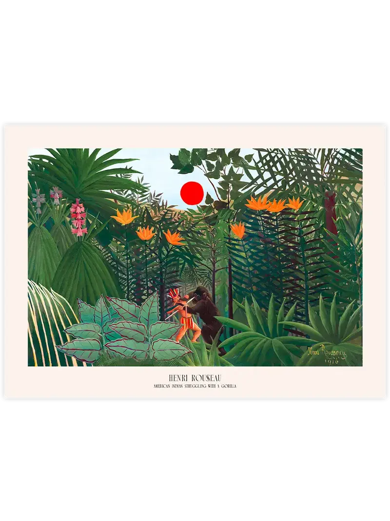 Henri Rousseau American Indian Struggling with a Gorilla - Art Print
