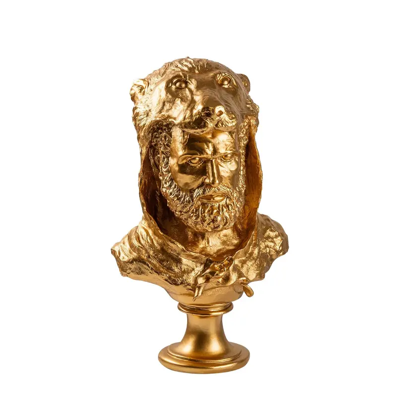 Herakles Aslan Başlıklı Polyester Büst - Altın
