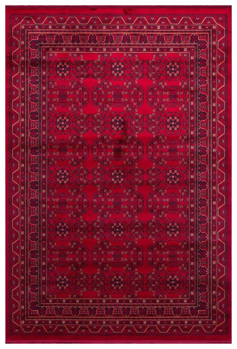 Herat Her 04 Kırmızı - Nostaljik Afgan Desenli İnce Viskon Makine Halısı Kaymaz Tabanlı Sık Dokuma