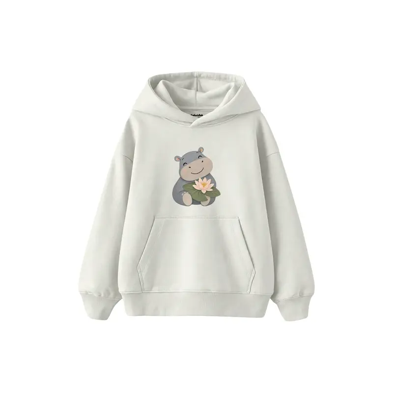 Hippo Smiling with a Water Lily Çocuk Hoodie
