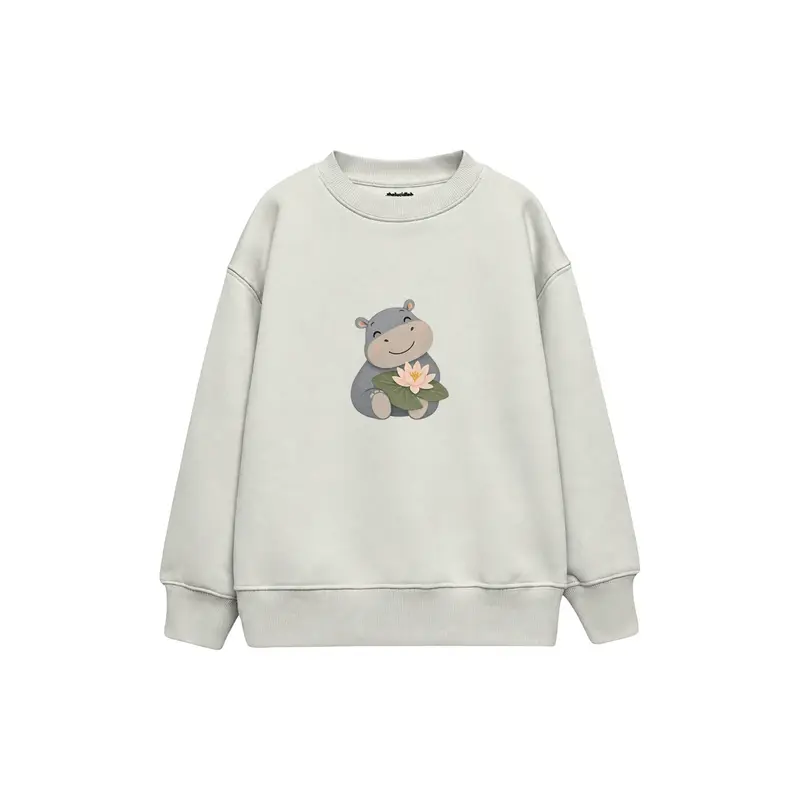 Hippo Smiling with a Water Lily Çocuk Sweatshirt