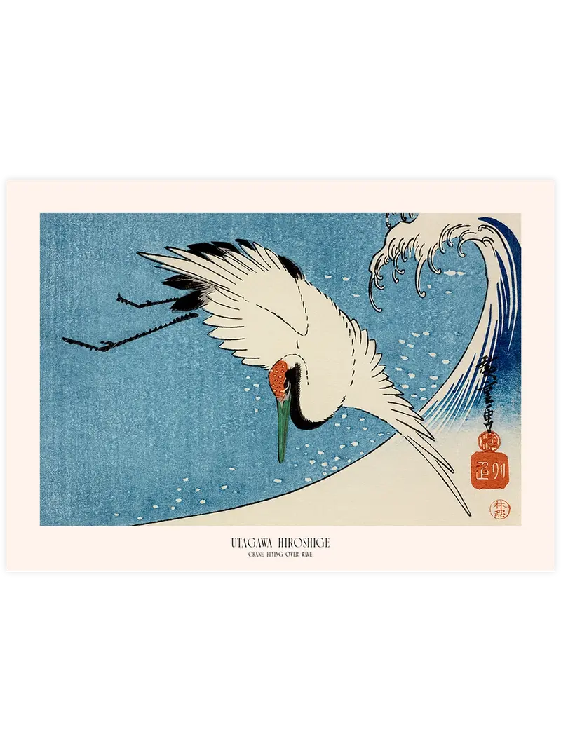 Hiroshige Crane Flying over Wave - Art Print