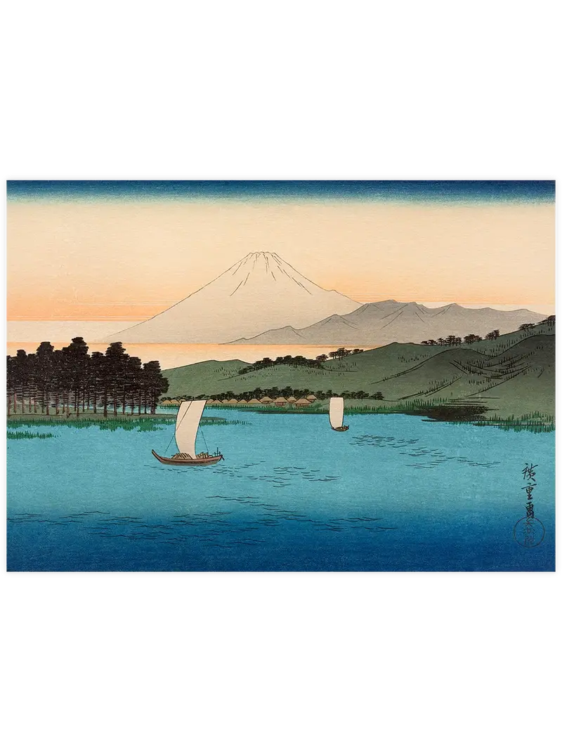 Hiroshige Fukeiga Sailboat on the Lake - Art Print