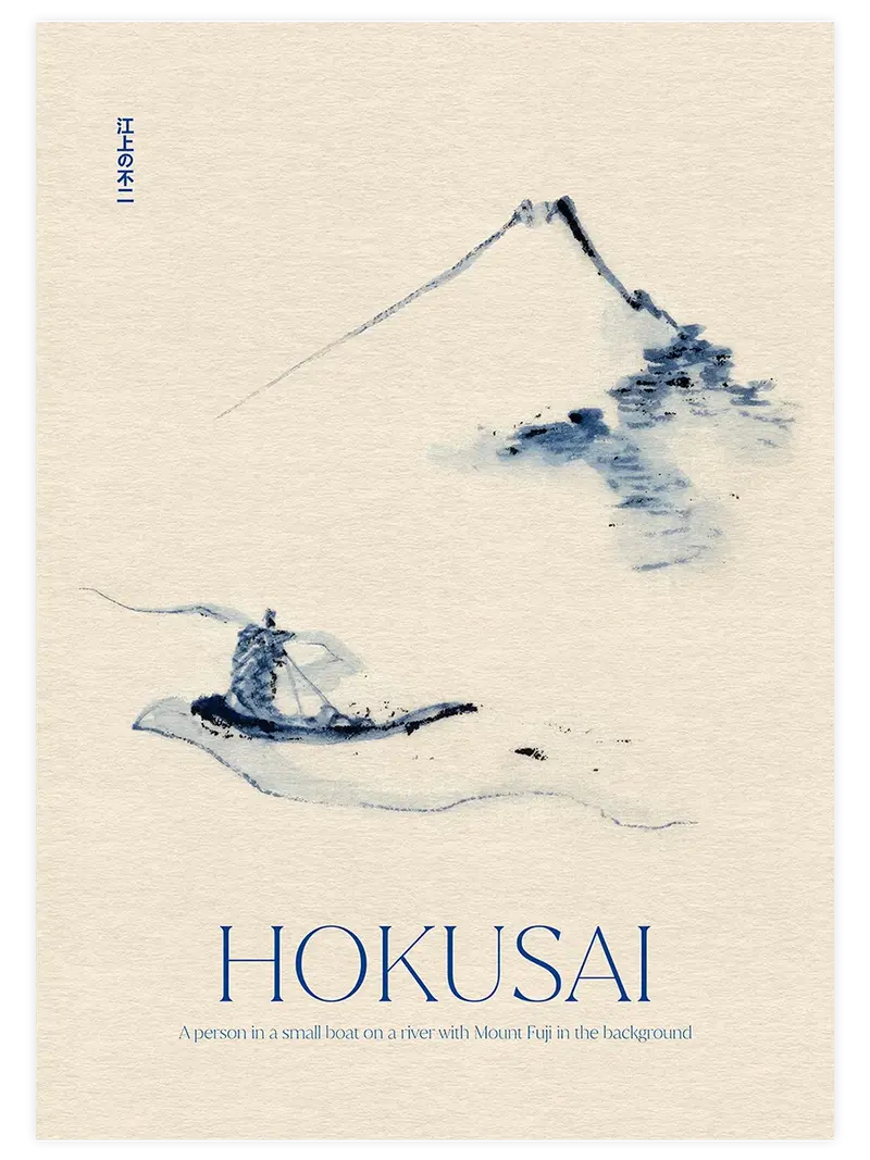 Hokusai A Person in a Boat with Mount Fuji - Art Print
