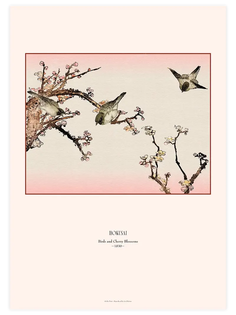 Hokusai Birds and Cherry Blossoms - Art Print