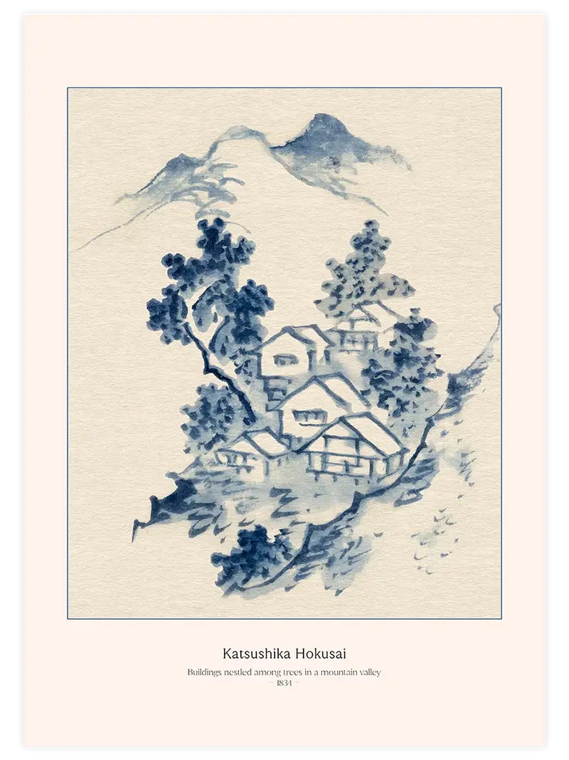 Hokusai Buildings Nestled among Trees - Art Print