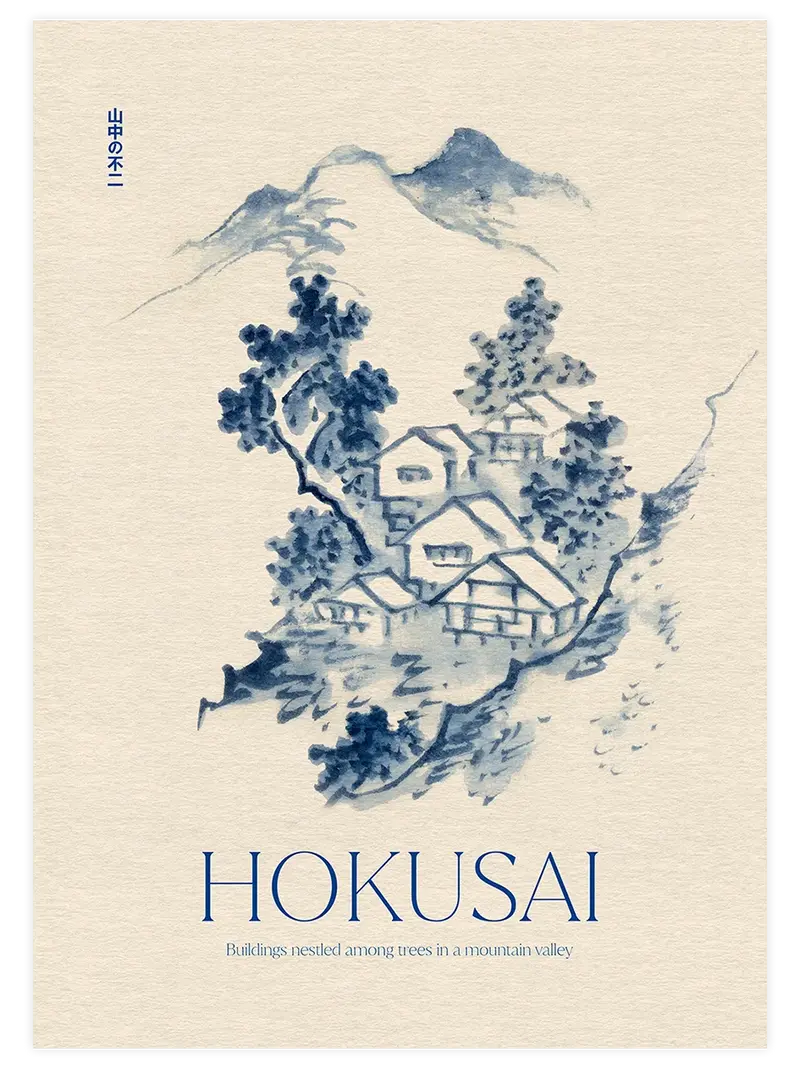 Hokusai Buildings Nestled among Trees - Art Print
