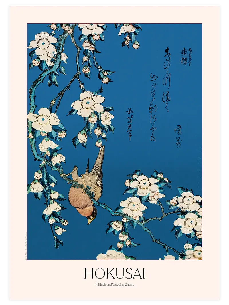 Hokusai Bullfinch and Weeping Cherry - Art Print