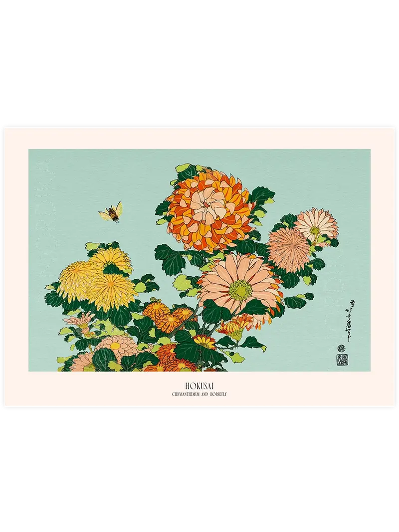 Hokusai Chrysanthemums and Horsefly - Art Print