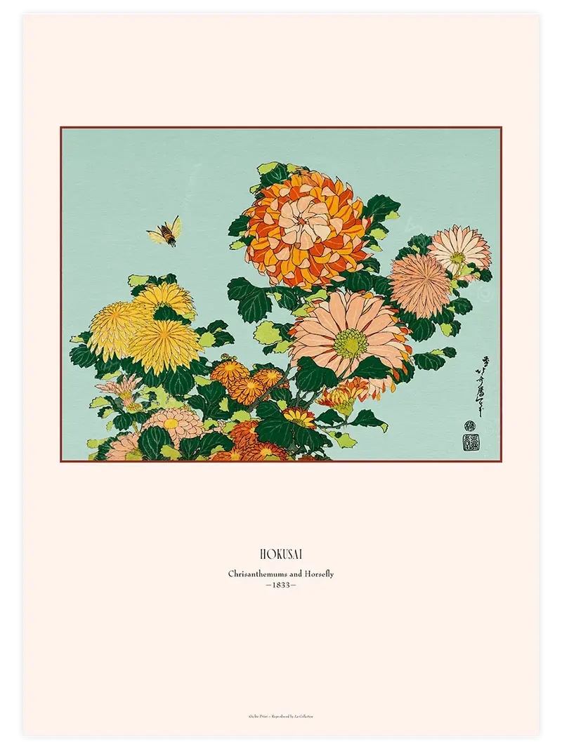 Hokusai Chrysanthemums and Horsefly - Art Print