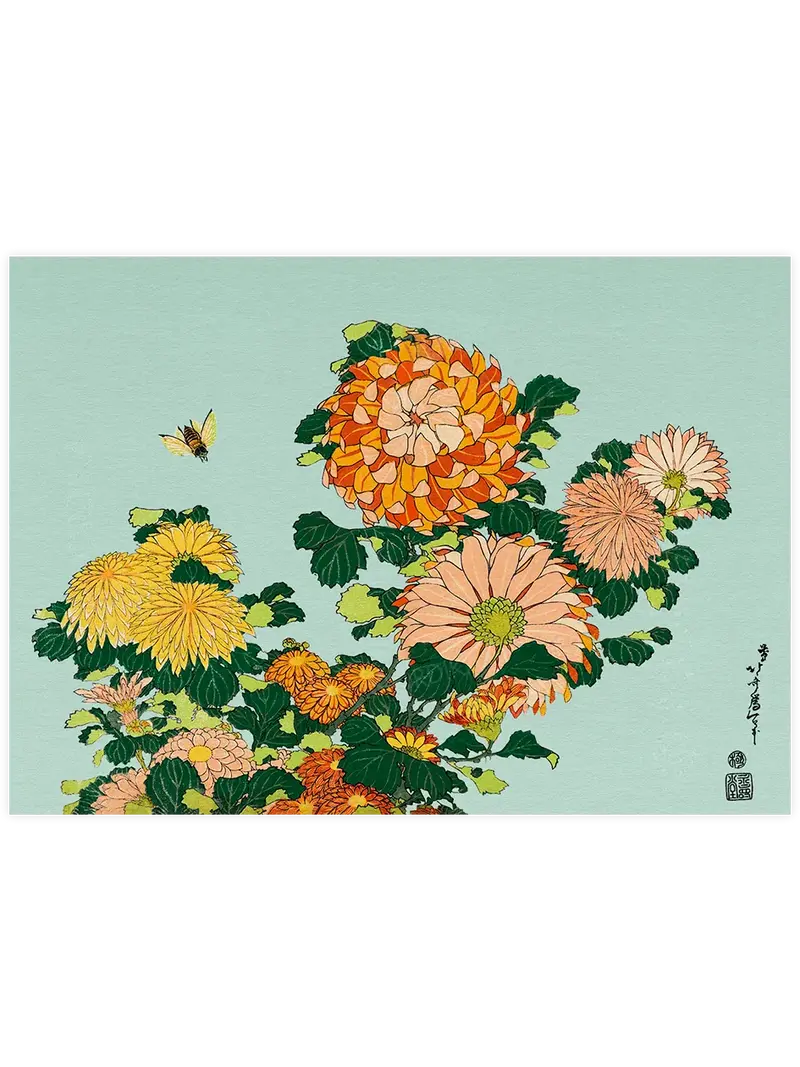 Hokusai Chrysanthemums and Horsefly - Art Print